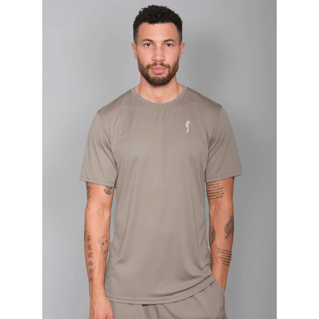 RS Men's Performance Tee Side Mesh Solid Taupe t-shirt for tennis & padel