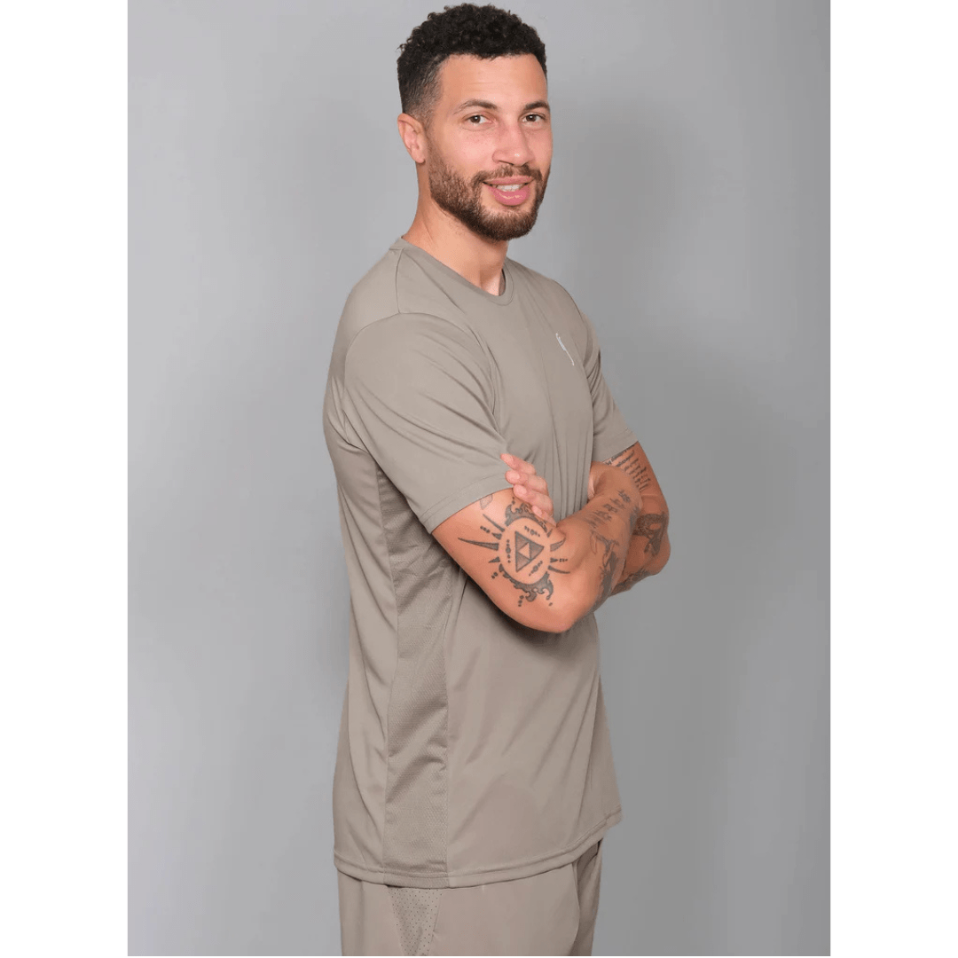 RS Men's Performance Tee Side Mesh Solid Taupe t-shirt for tennis & padel